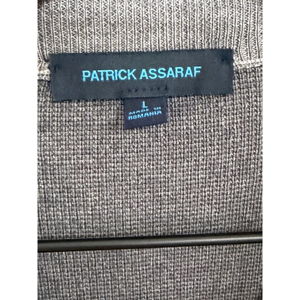 Patrick Assaraf Mens Grey Textured Knit Quarter Zip Merino Wool‎ Sweater Size L